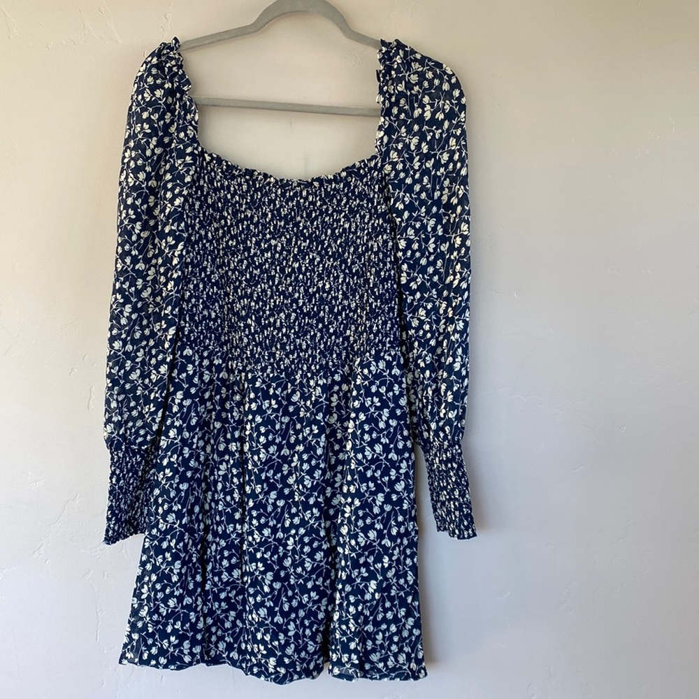 Reformation Kelli dress floral print blue navy long sleeve size XL